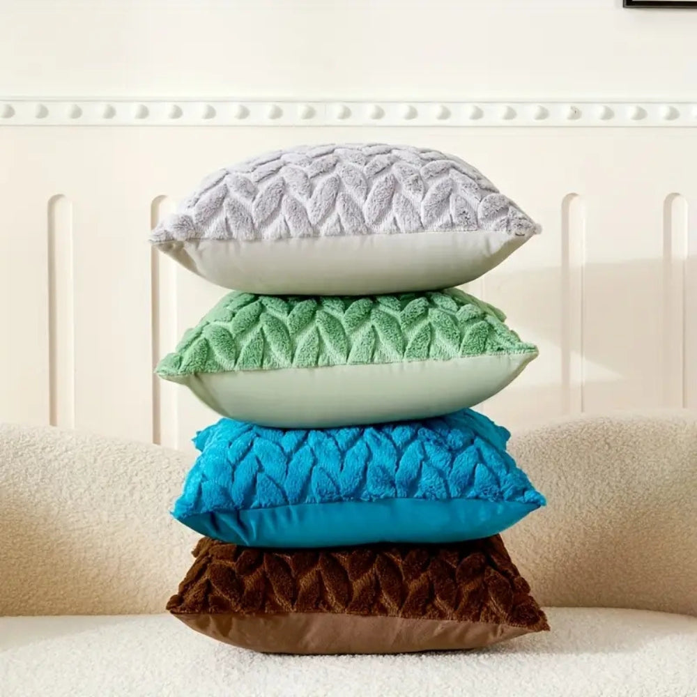 Geo Leaves Embroidered Microfiber Cushion Cover