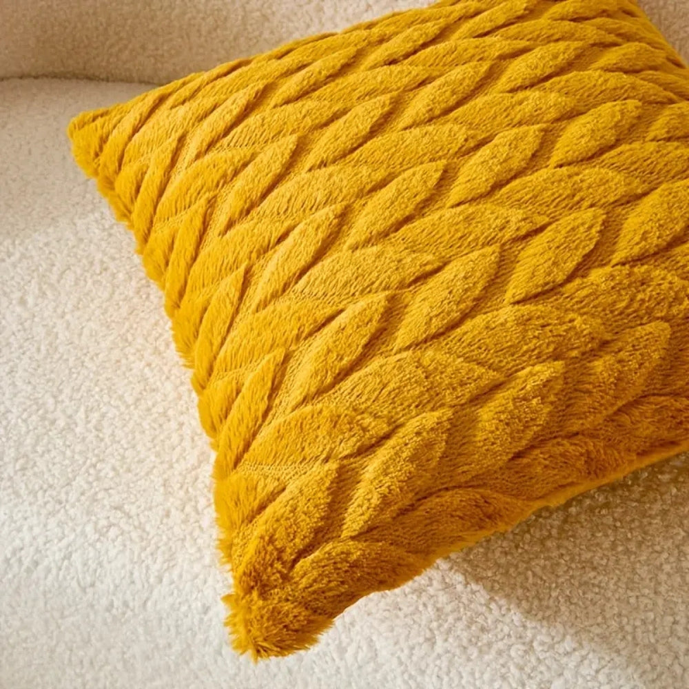 Geo Leaves Embroidered Microfiber Cushion Cover