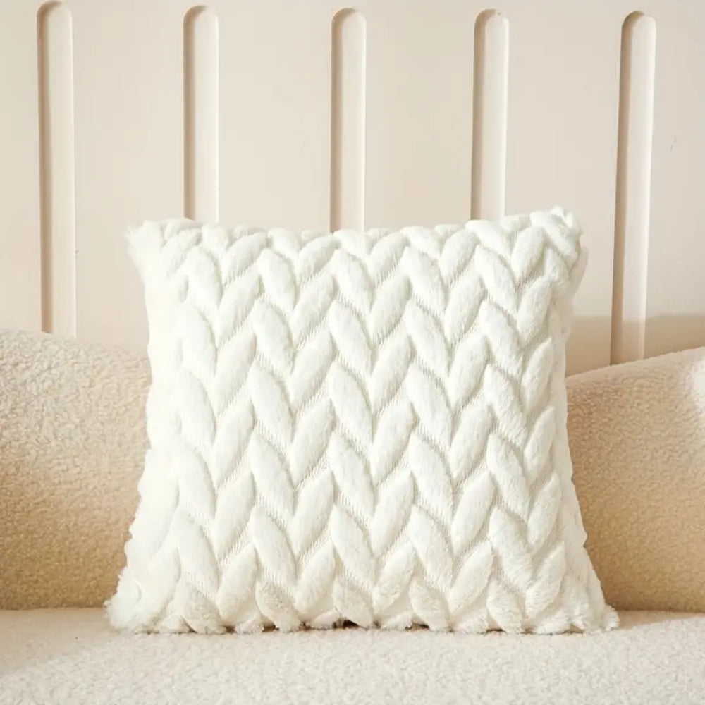 Geo Leaves Embroidered Microfiber Cushion Cover