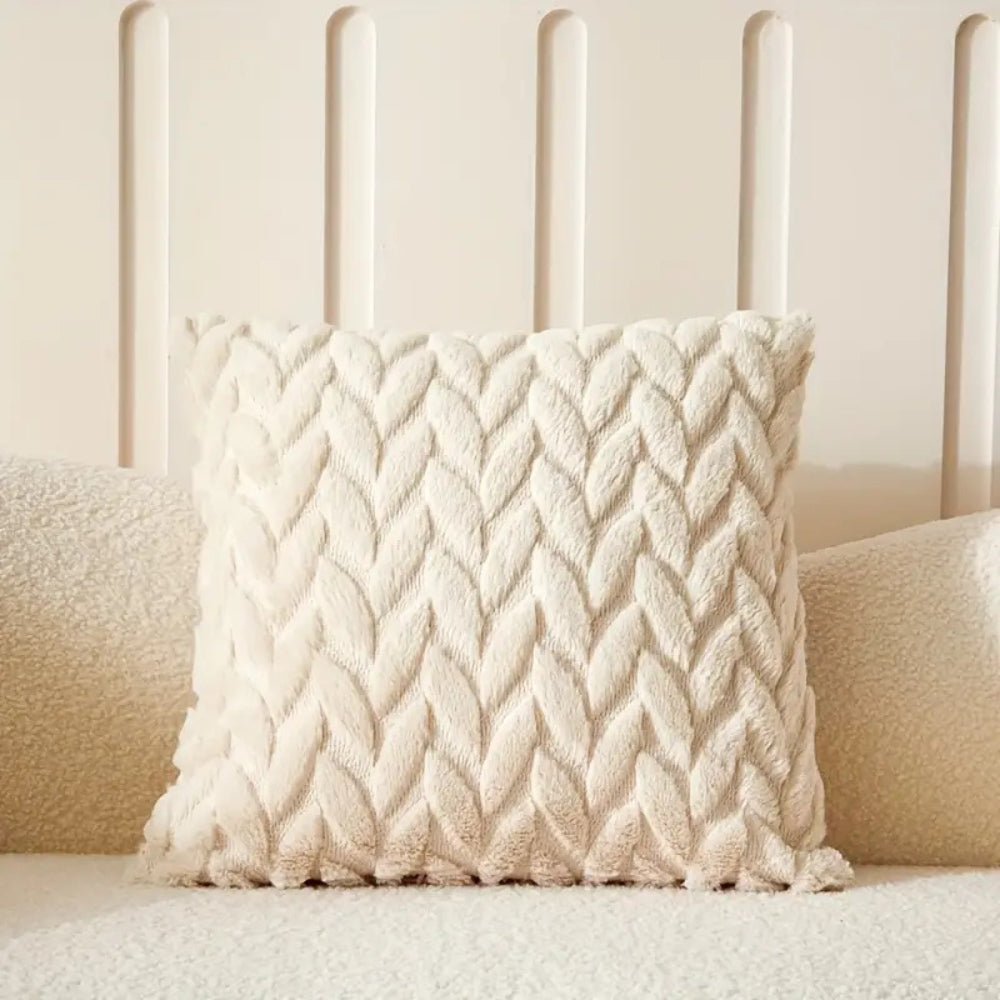Geo Leaves Embroidered Microfiber Cushion Cover