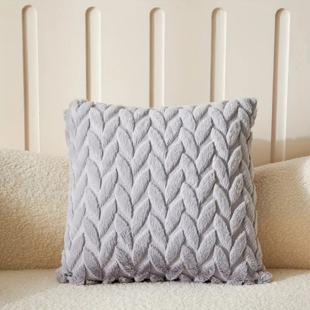Geo Leaves Embroidered Microfiber Cushion Cover