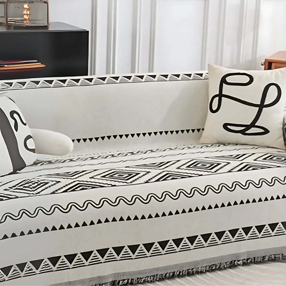 Boho Geometric Sofa Cover Throw in Cotton-Polyester Blend