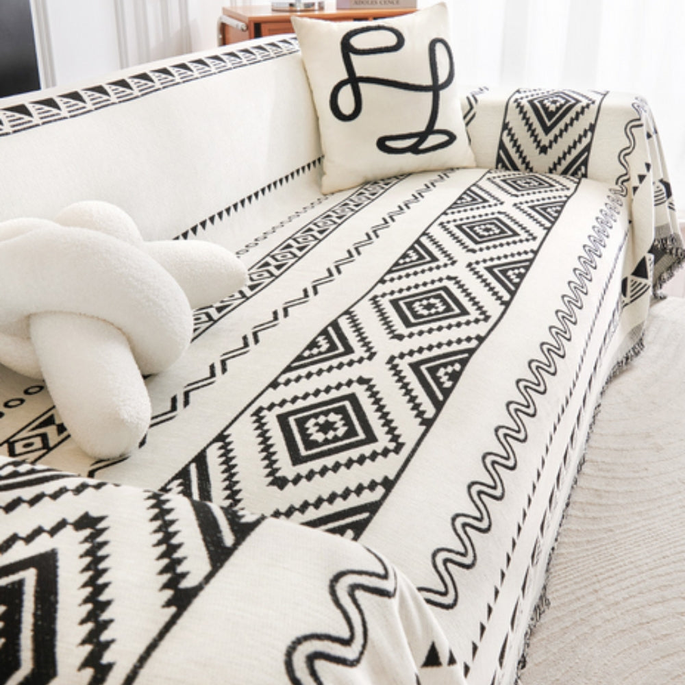 Boho Geometric Sofa Cover Throw in Cotton-Polyester Blend