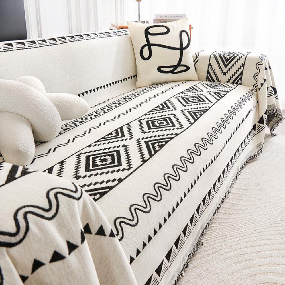 Boho Geometric Sofa Cover Throw in Cotton-Polyester Blend