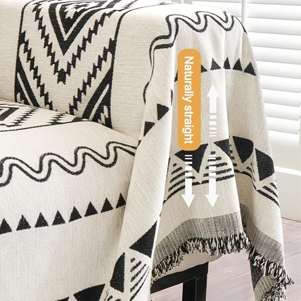 Boho Geometric Sofa Cover Throw in Cotton-Polyester Blend