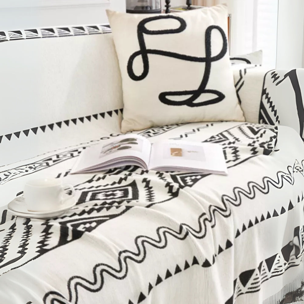 Boho Geometric Sofa Cover Throw in Cotton-Polyester Blend