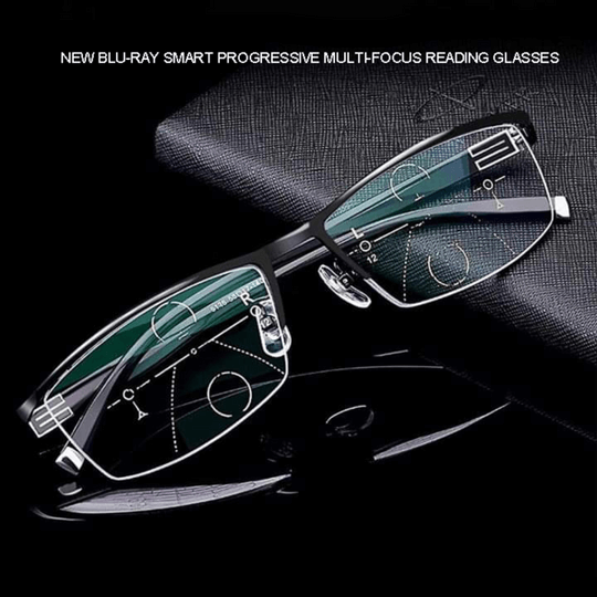 Metal Frame Progressive Reading Glasses with Blue Light Filtering and Anti-Glare Lenses
