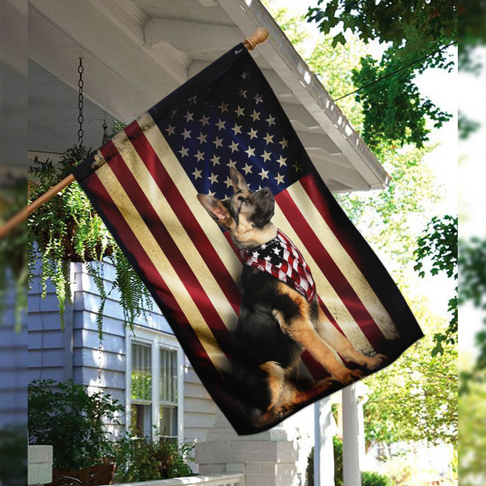 German Shepherd American Flag Double-Sided Weather-Resistant Banner