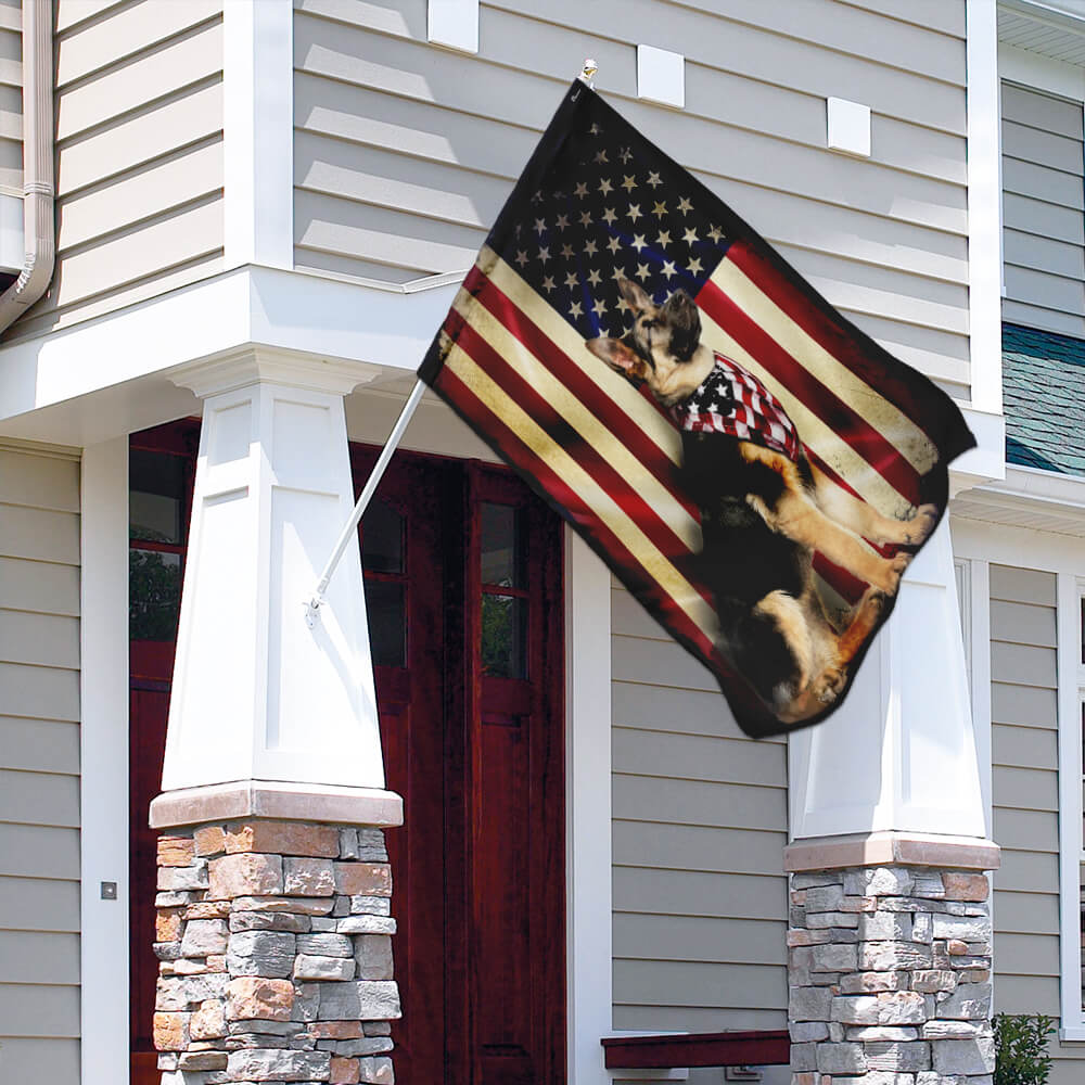 German Shepherd American Flag Double-Sided Weather-Resistant Banner