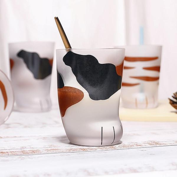 Cat Paw Glass Mug with Pink Toe Pads - 10oz