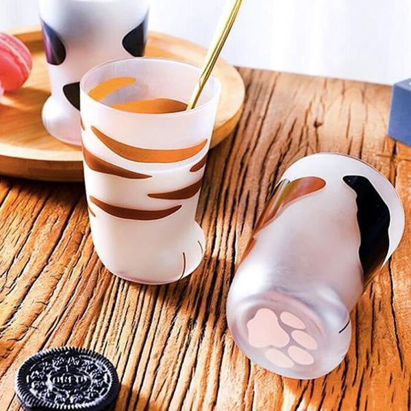 Cat Paw Glass Mug with Pink Toe Pads - 10oz