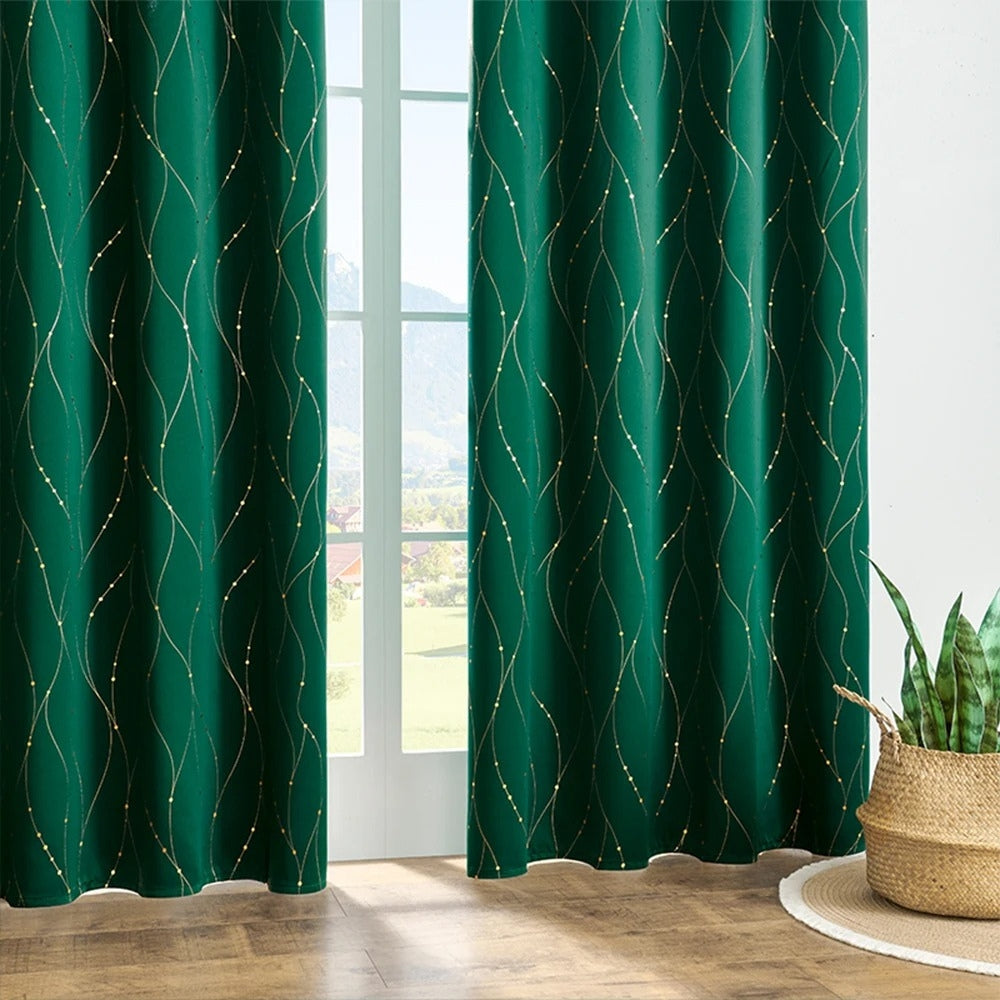 Chic Blackout Curtains with Gleaming Wave Pattern