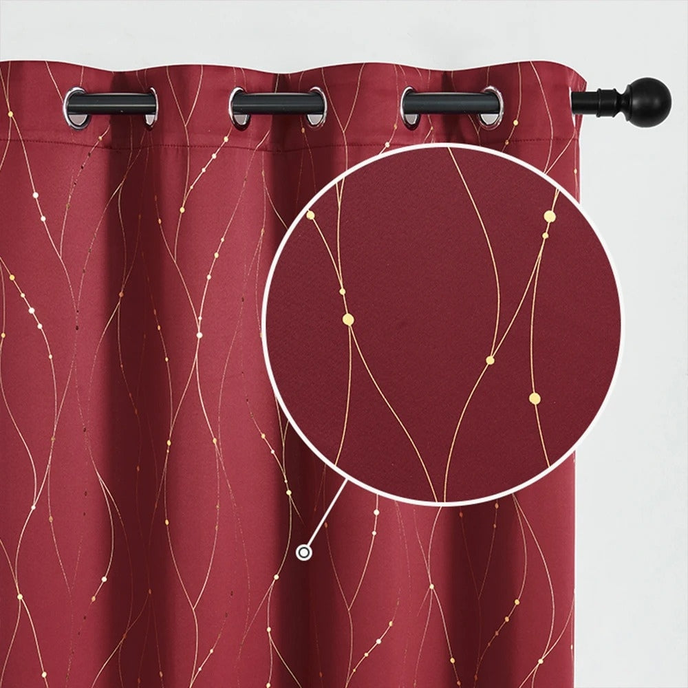Chic Blackout Curtains with Gleaming Wave Pattern