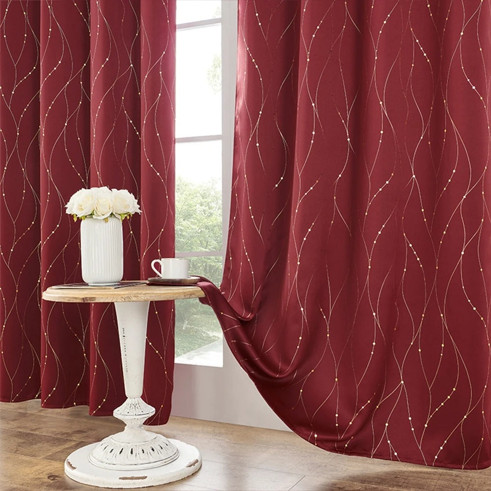 Chic Blackout Curtains with Gleaming Wave Pattern