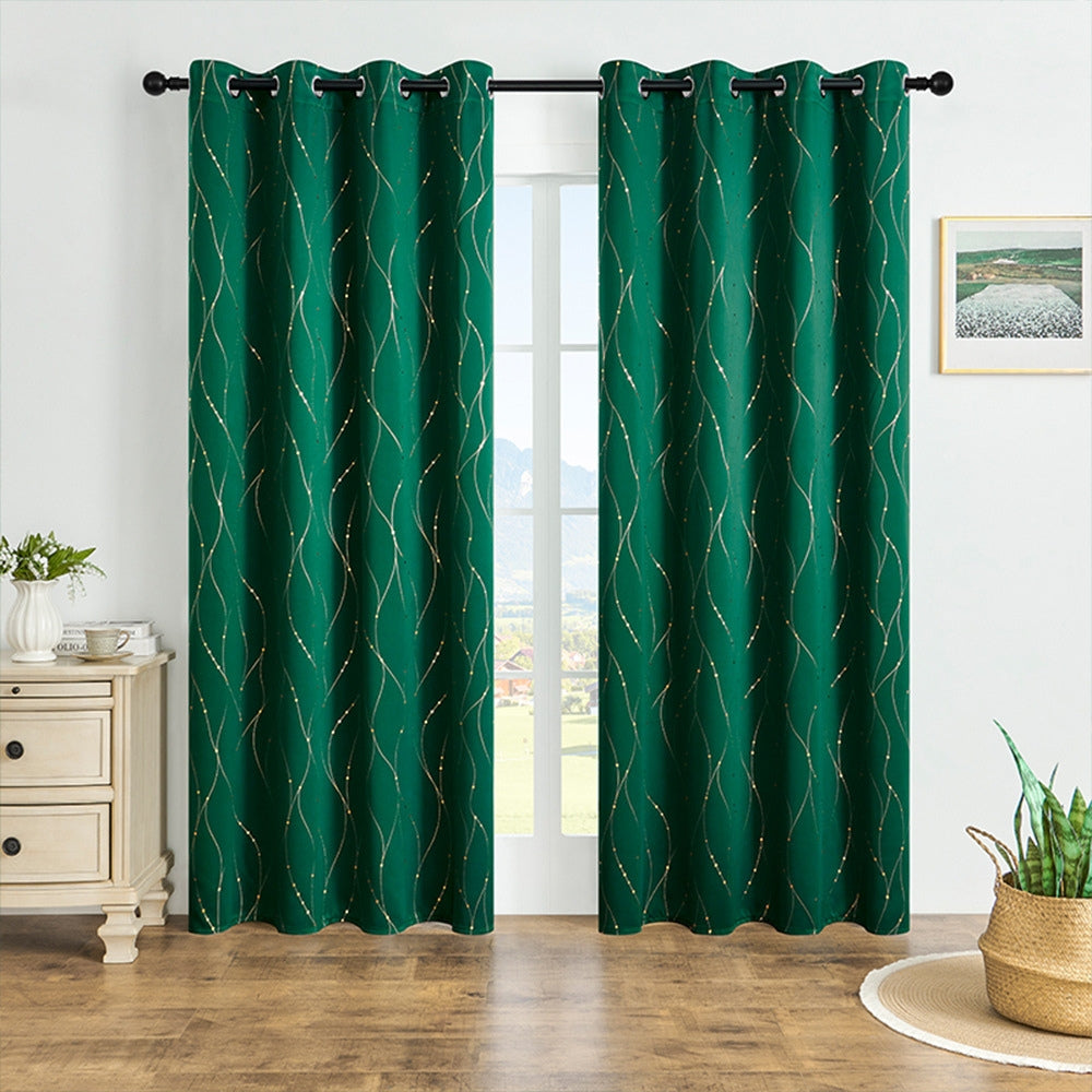 Chic Blackout Curtains with Gleaming Wave Pattern