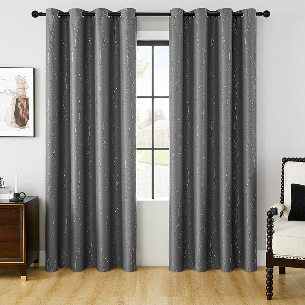 Chic Blackout Curtains with Gleaming Wave Pattern