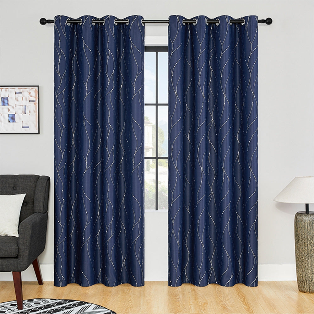 Chic Blackout Curtains with Gleaming Wave Pattern