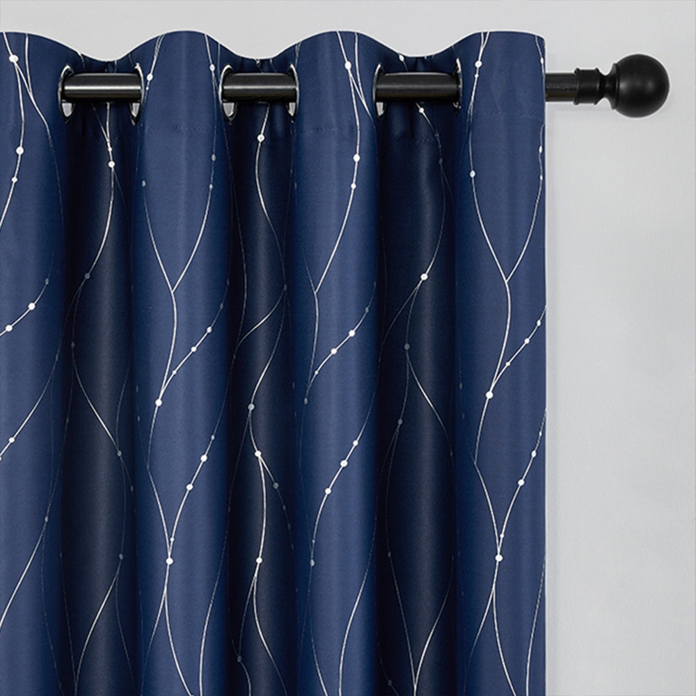 Chic Blackout Curtains with Gleaming Wave Pattern