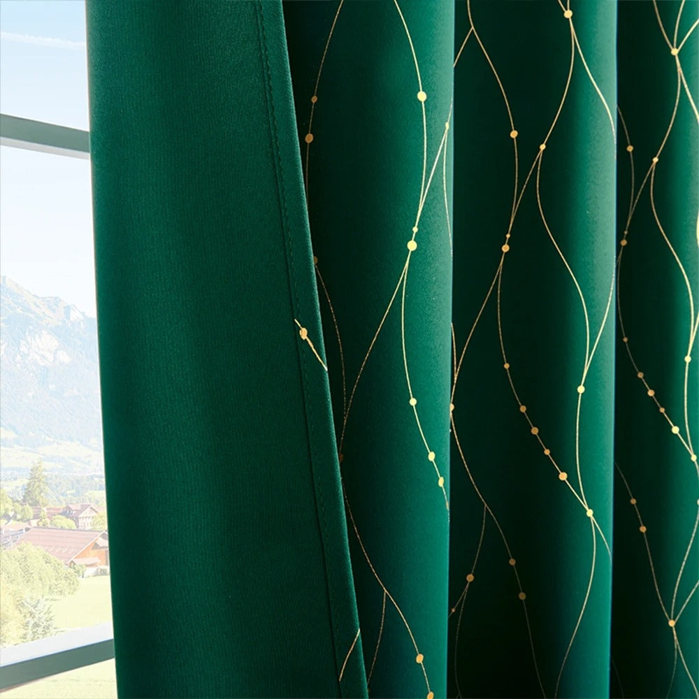 Chic Blackout Curtains with Gleaming Wave Pattern