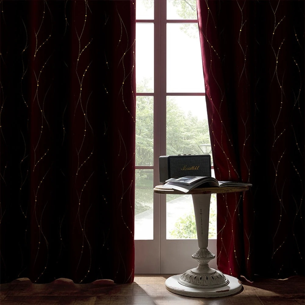 Chic Blackout Curtains with Gleaming Wave Pattern