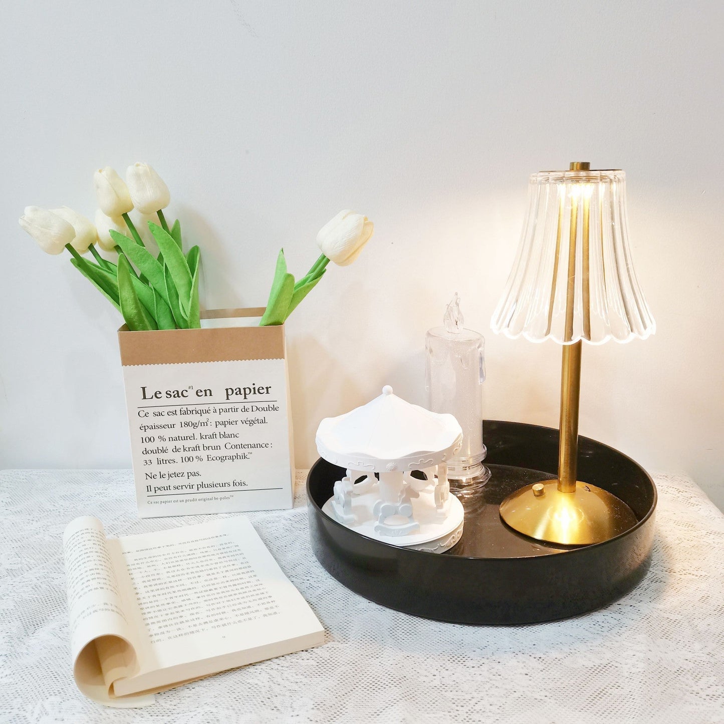 Elegant Gold Portable Table Lamp with LED Light