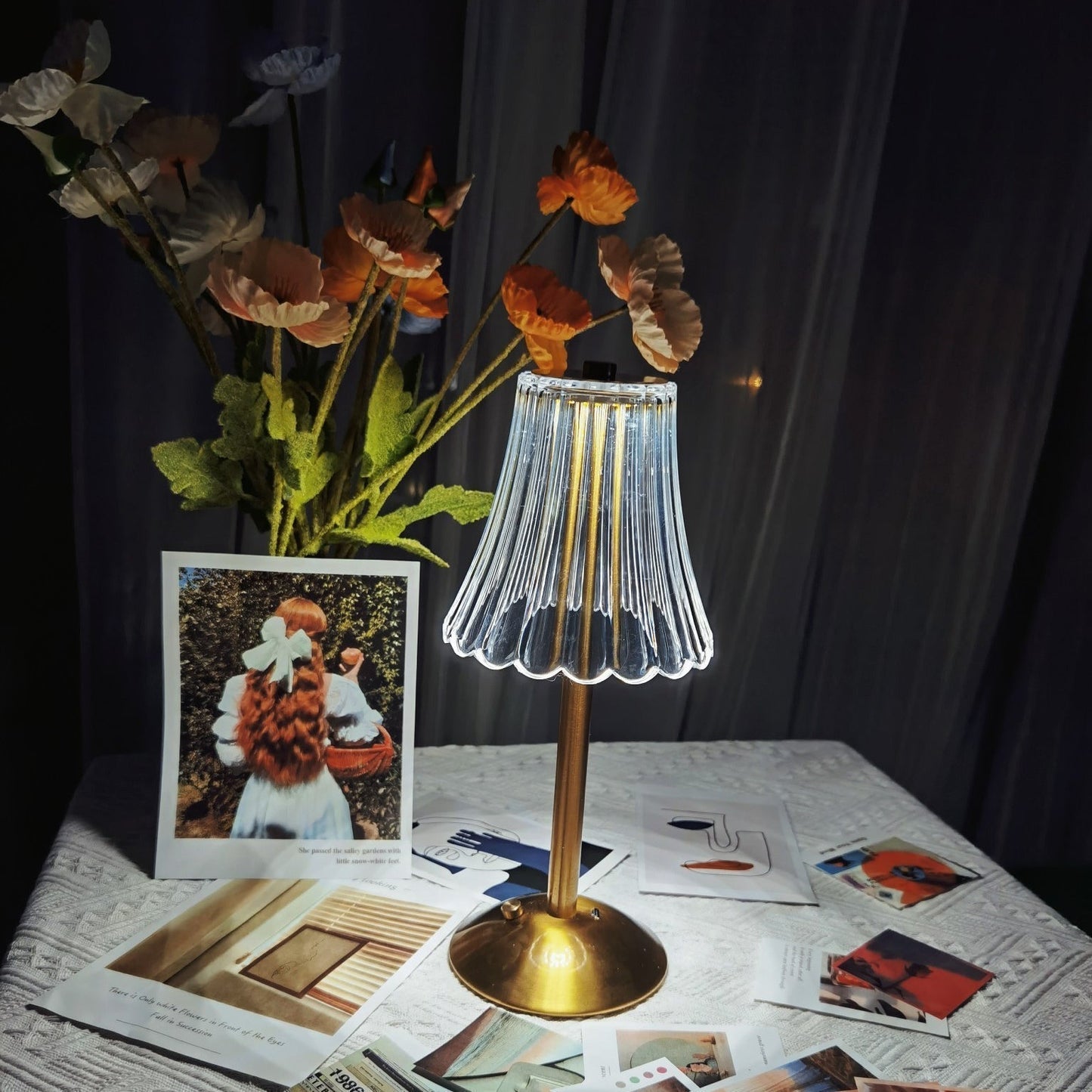 Elegant Gold Portable Table Lamp with LED Light