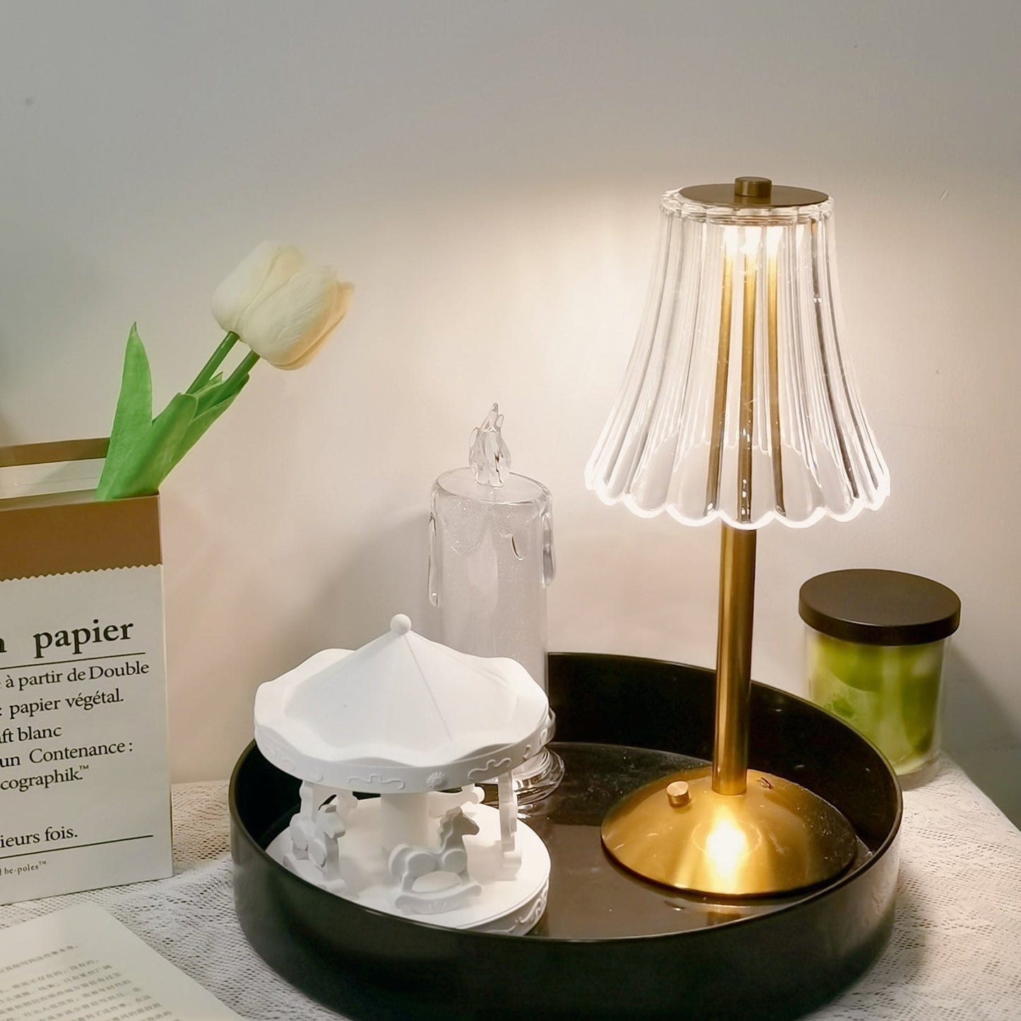 Elegant Gold Portable Table Lamp with LED Light