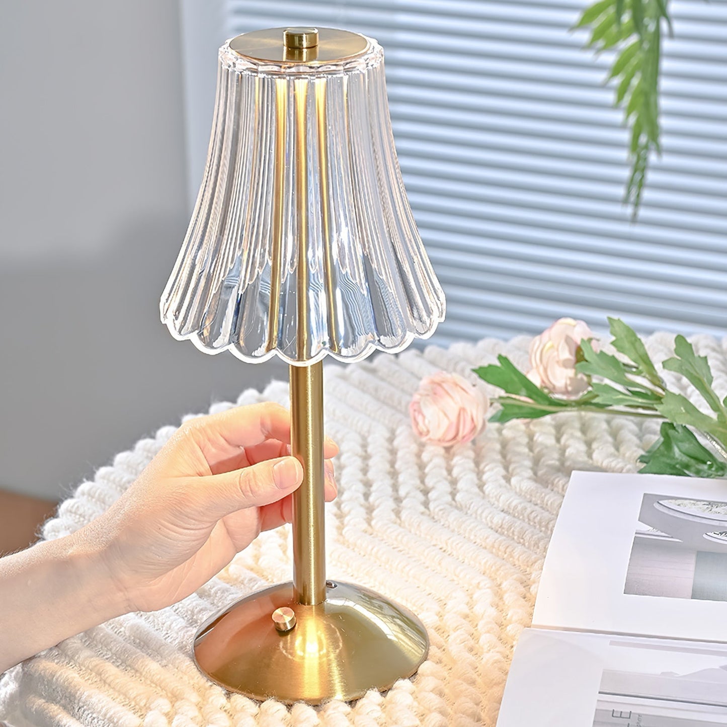 Elegant Gold Portable Table Lamp with LED Light