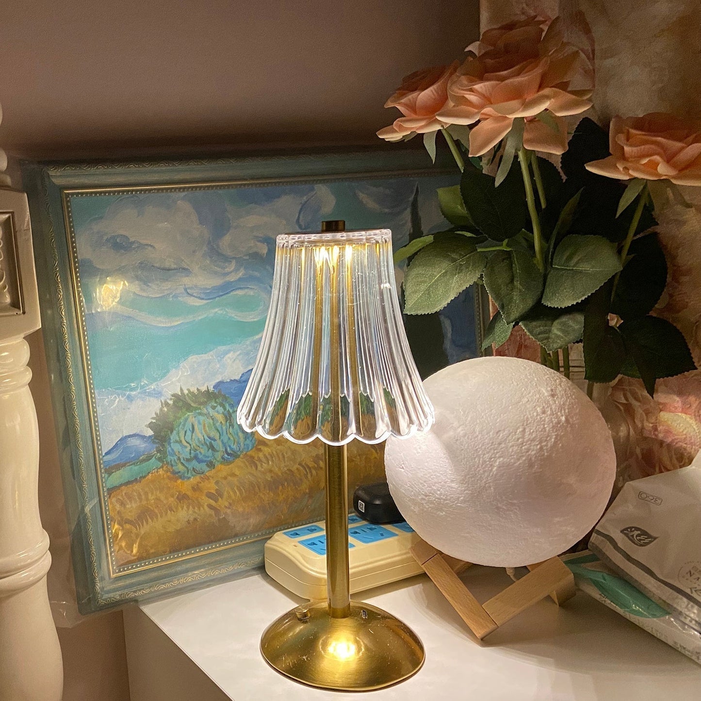 Elegant Gold Portable Table Lamp with LED Light