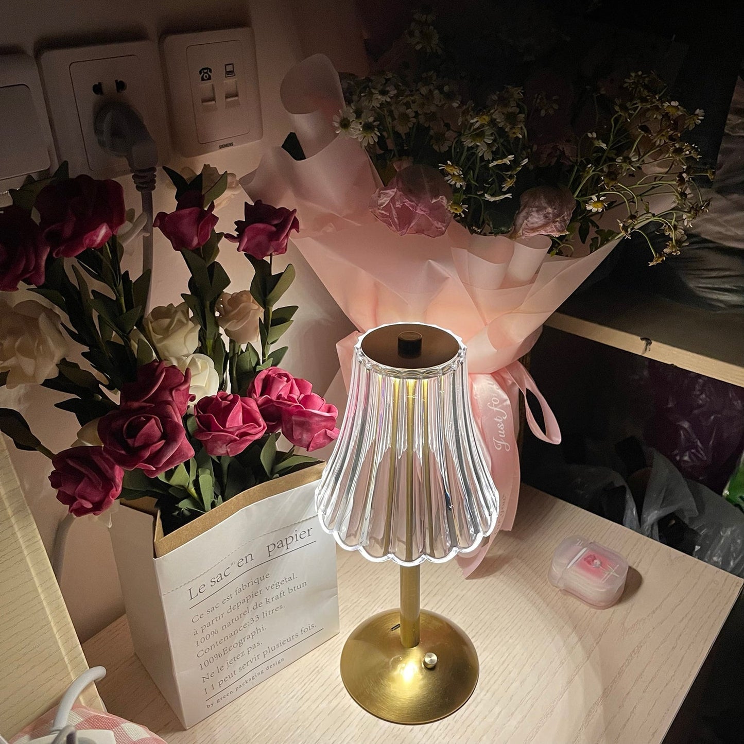 Elegant Gold Portable Table Lamp with LED Light
