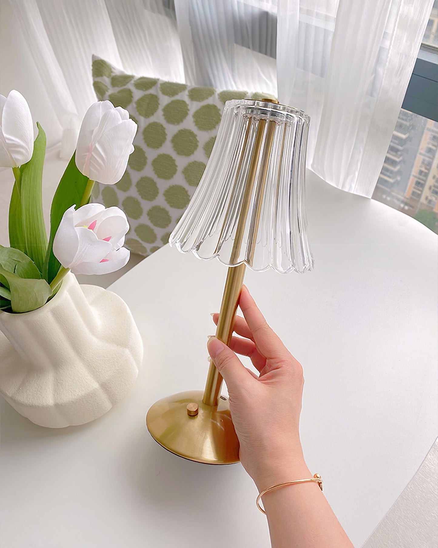 Elegant Gold Portable Table Lamp with LED Light