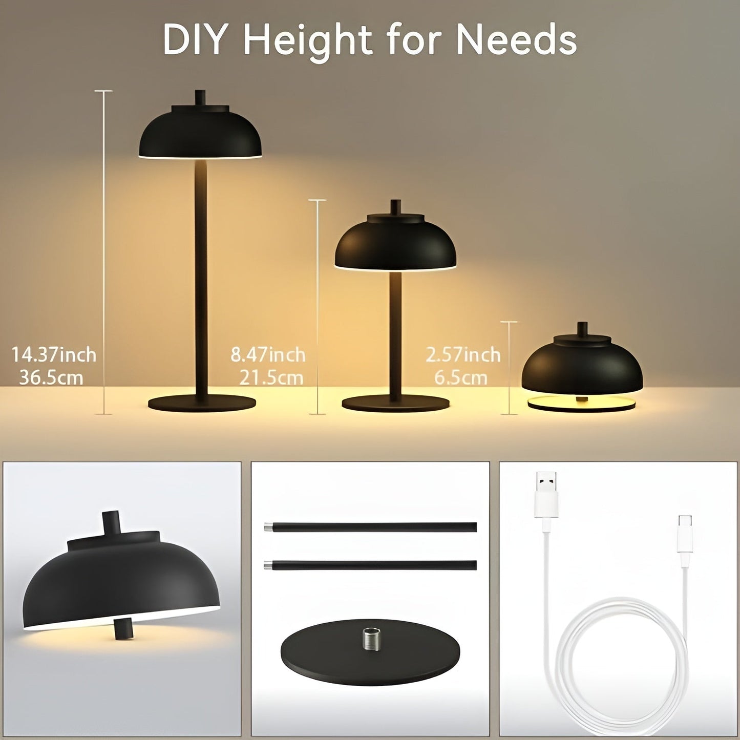 Rechargeable Dimmable LED Table Lamp with Three Light Modes