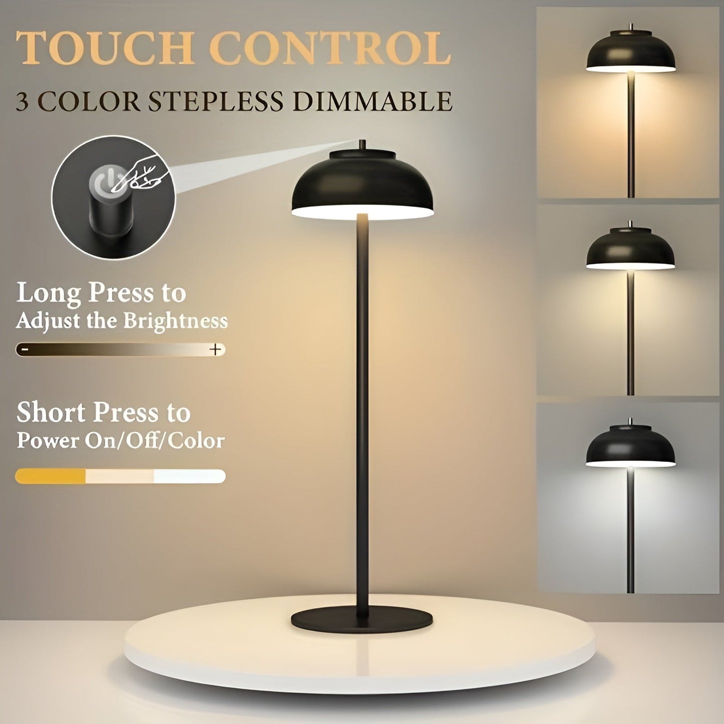Rechargeable Dimmable LED Table Lamp with Three Light Modes