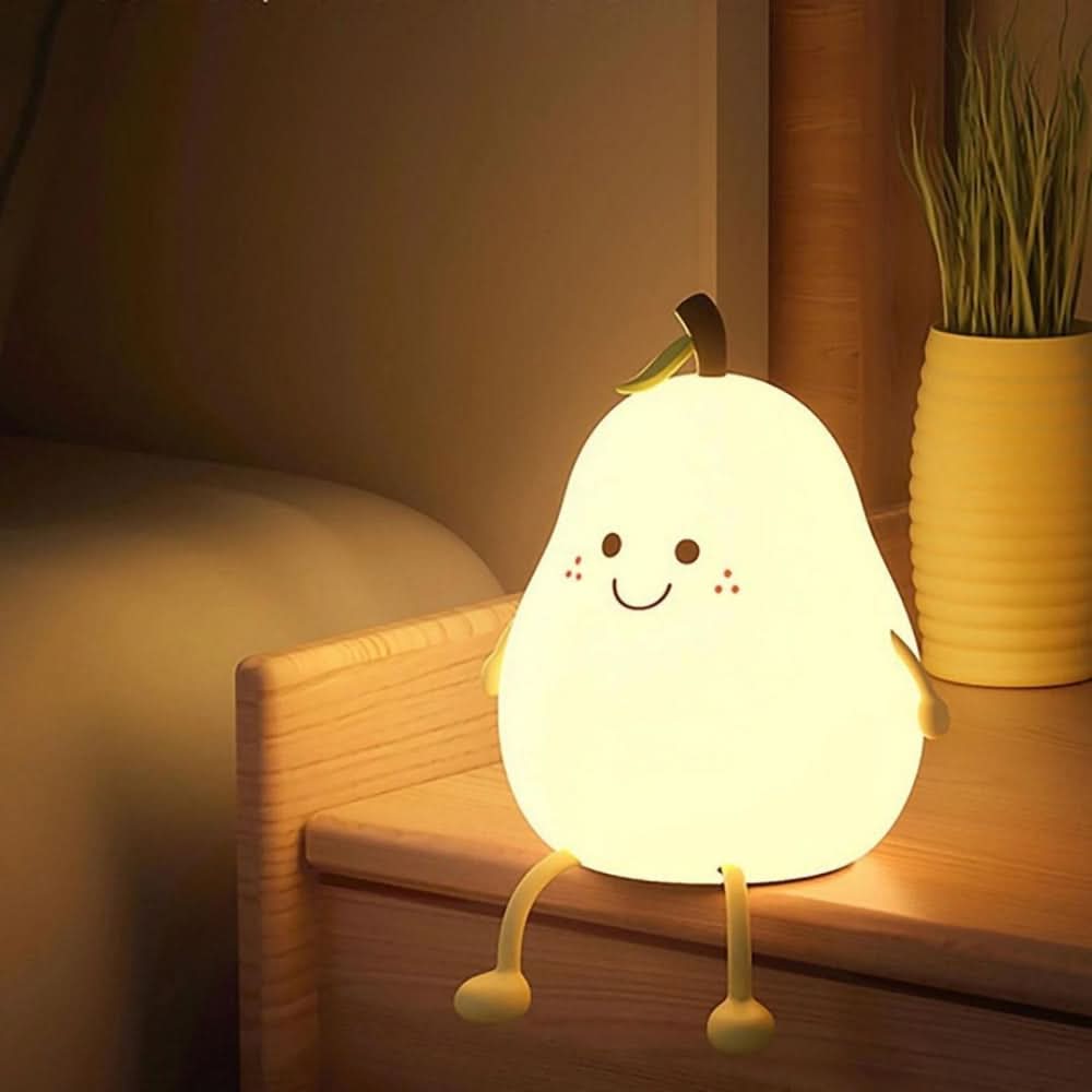 Rechargeable Silicone Night Light for Kids - Color Changing Pear Design