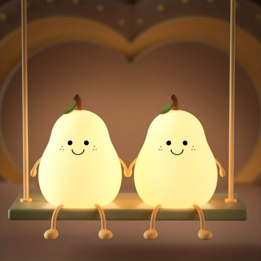 Rechargeable Silicone Night Light for Kids - Color Changing Pear Design