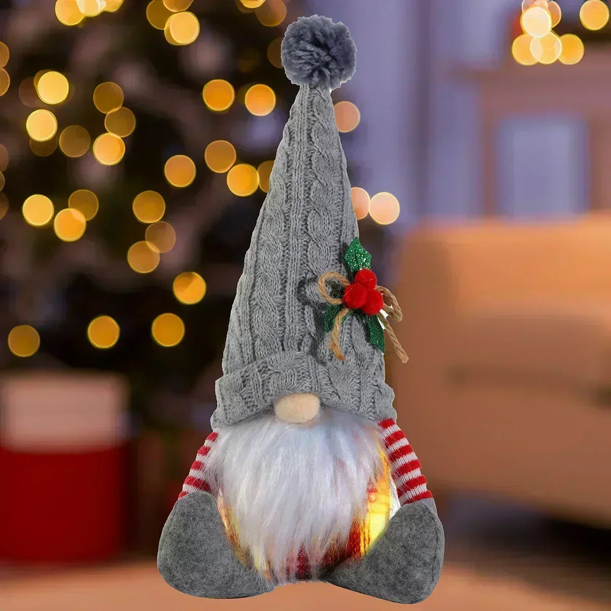 LED Knitted Christmas Gnome with Night Light