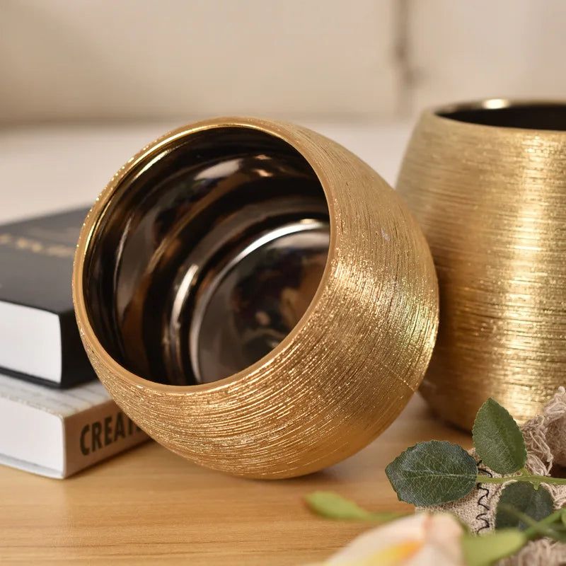 Gold Textured Ceramic Flower Pot