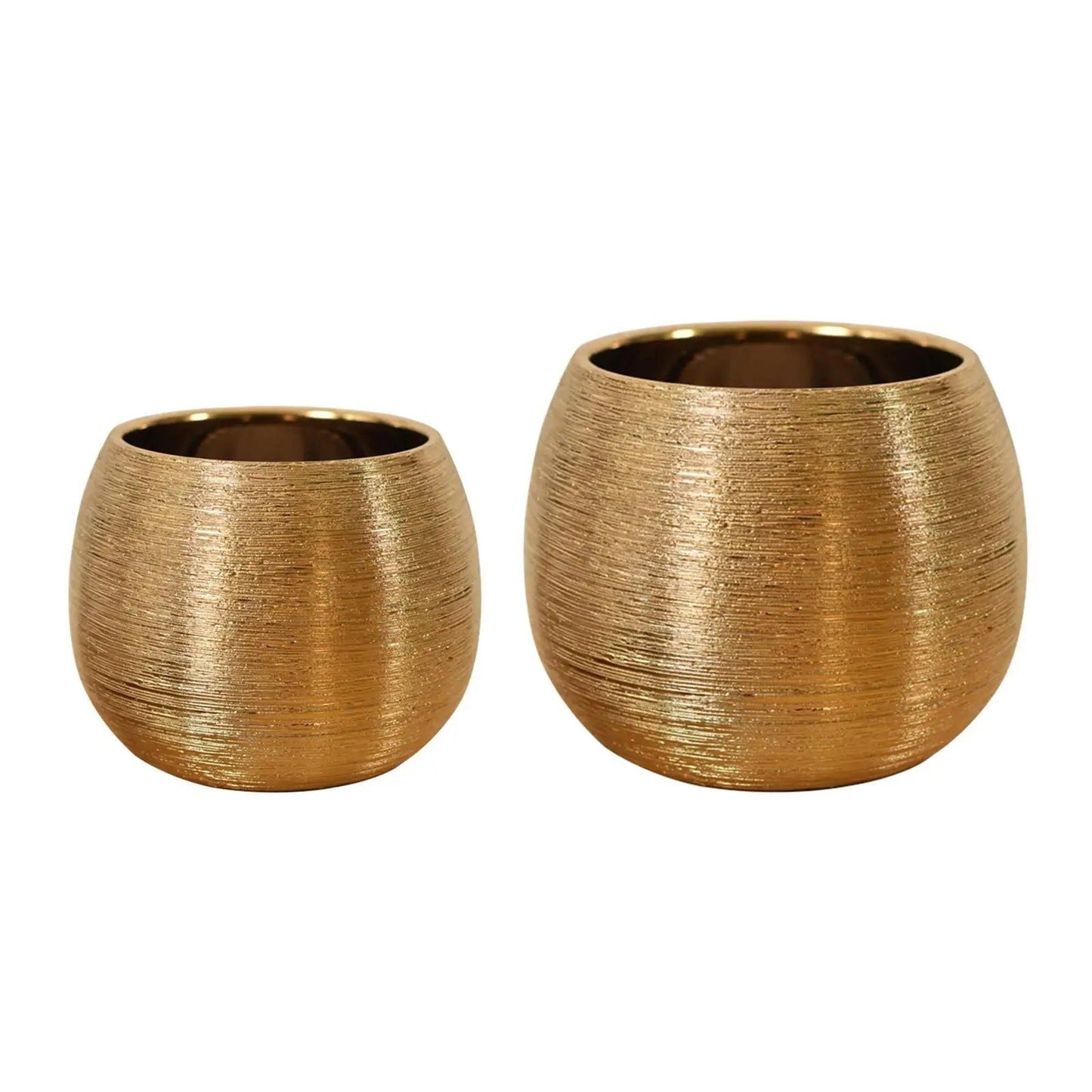 Gold-Coated Ceramic Flower Pot with Textured Finish