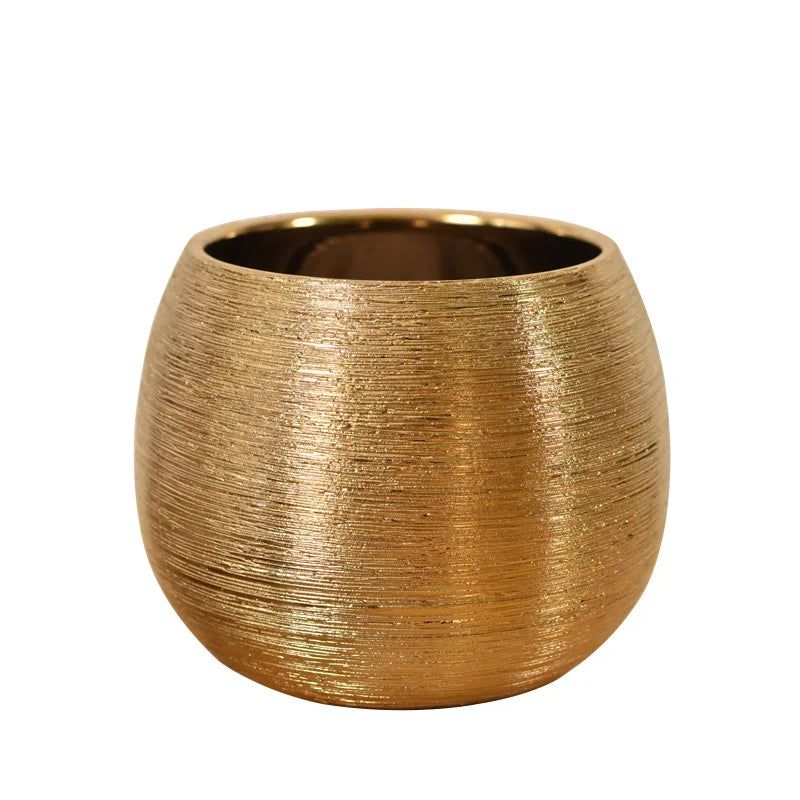 Gold-Coated Ceramic Flower Pot with Textured Finish