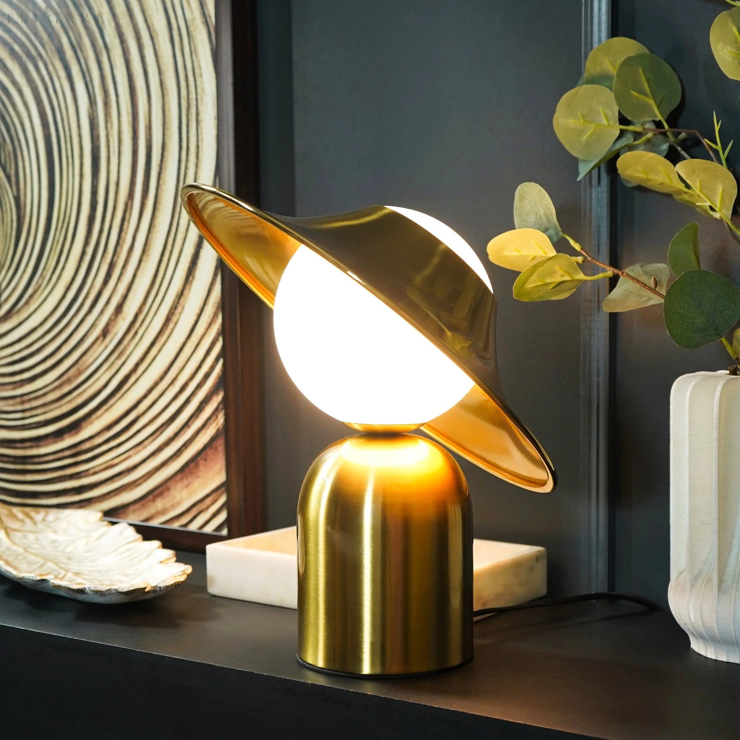 Gold Table Lamp with LED Lighting, Scandinavian Spherical Design