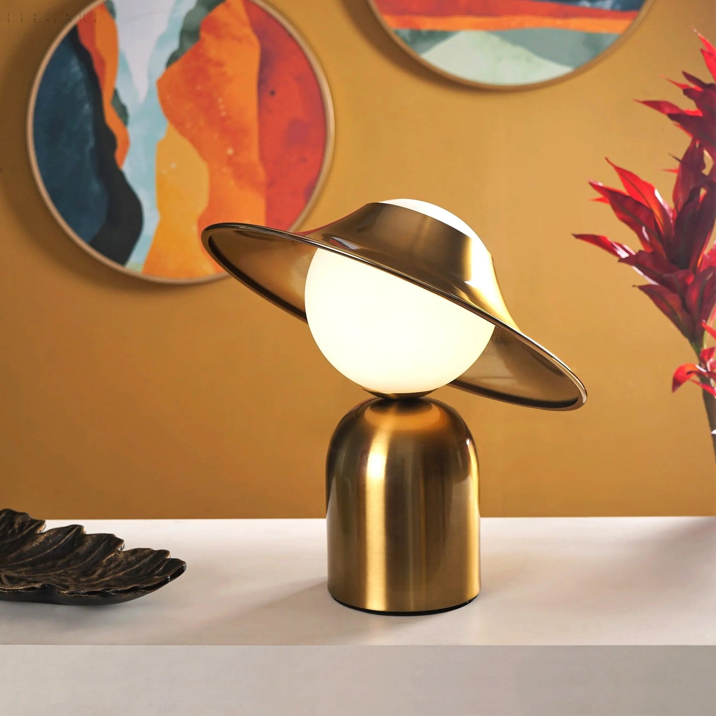 Gold Table Lamp with LED Lighting, Scandinavian Spherical Design