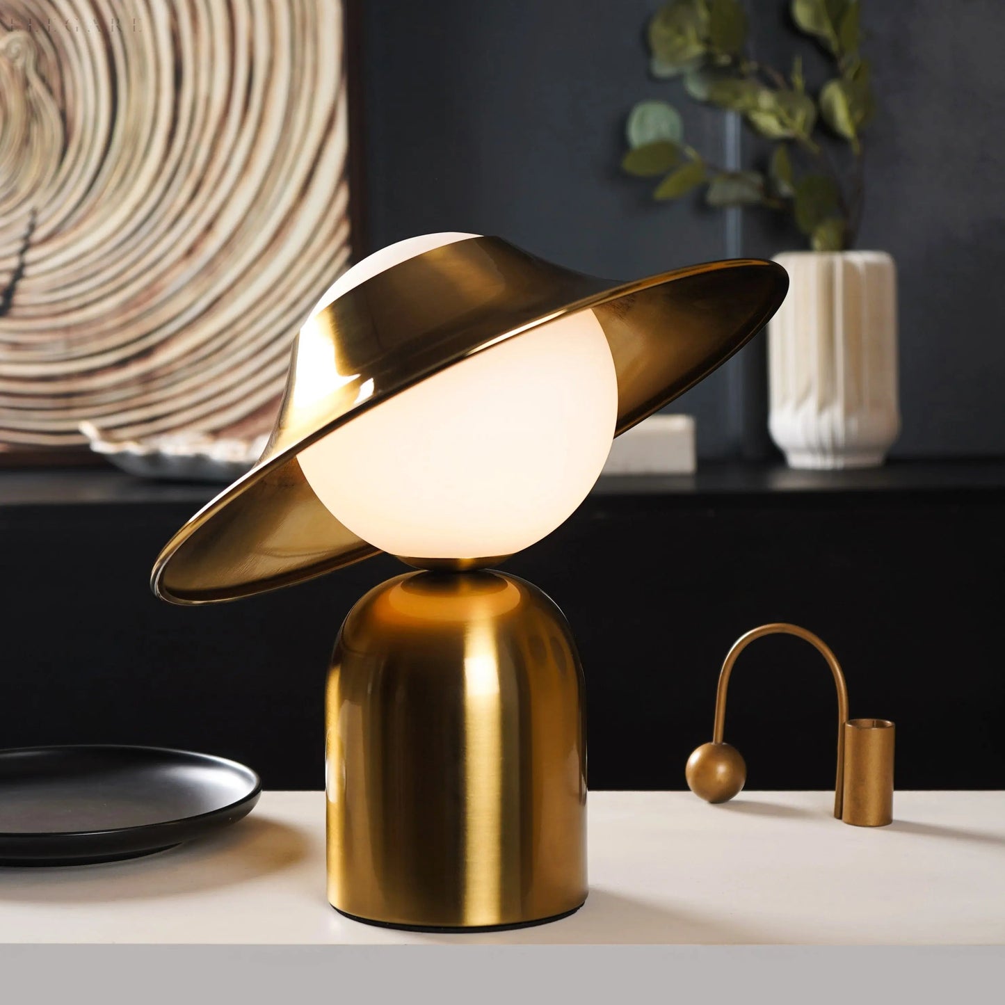 Gold Table Lamp with LED Lighting, Scandinavian Spherical Design