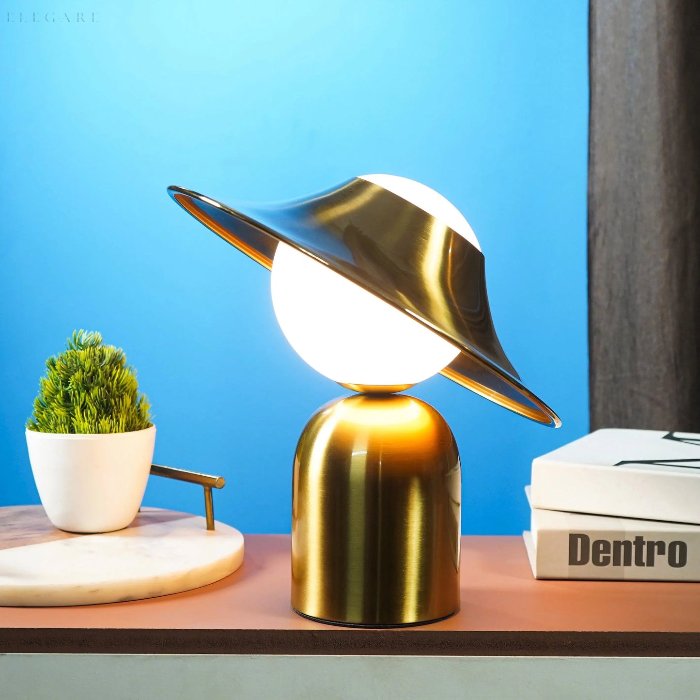 Gold Table Lamp with LED Lighting, Scandinavian Spherical Design