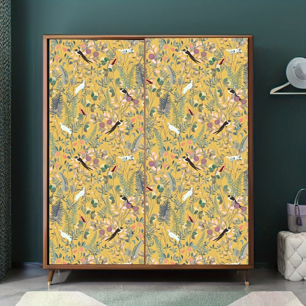 Peelable Golden Bird and Leaf Wallpaper