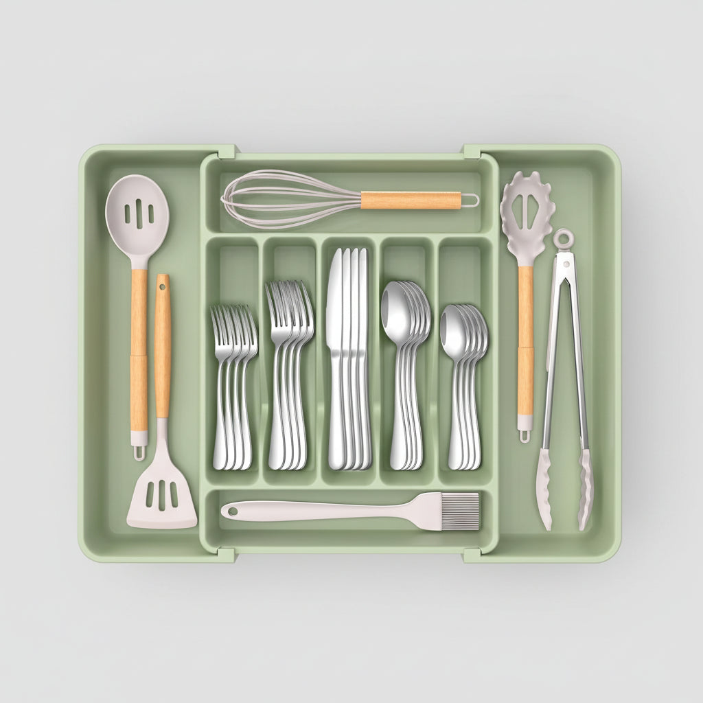 Extra Large Expandable Silverware Organizer BPA-Free Cutlery Tray