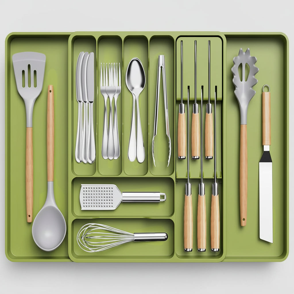 Extra Large Expandable Silverware Organizer BPA-Free Cutlery Tray