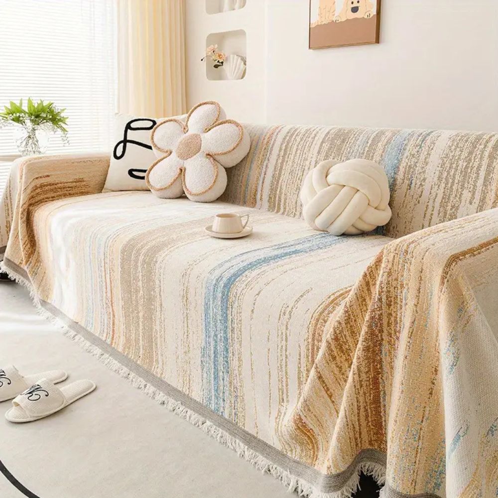 Chenille Striped Sofa Cover - Non-Slip, Breathable Protection