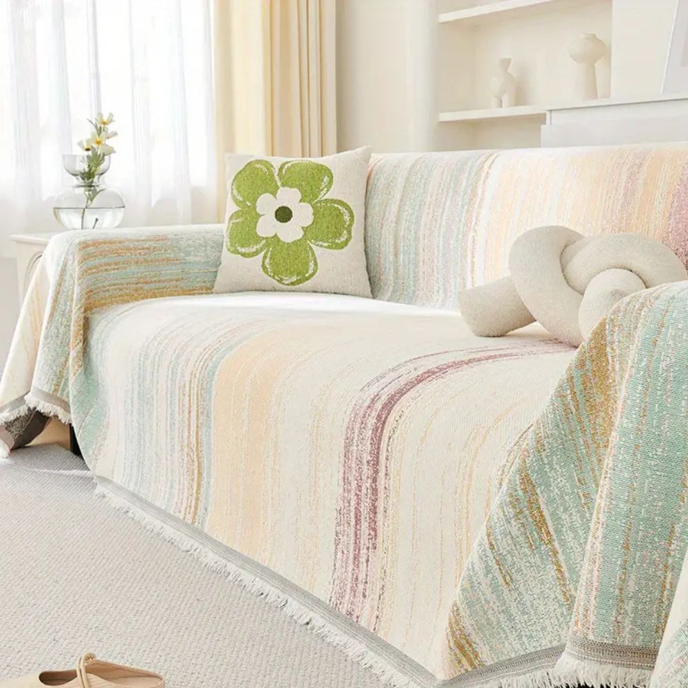 Chenille Striped Sofa Cover - Non-Slip, Breathable Protection