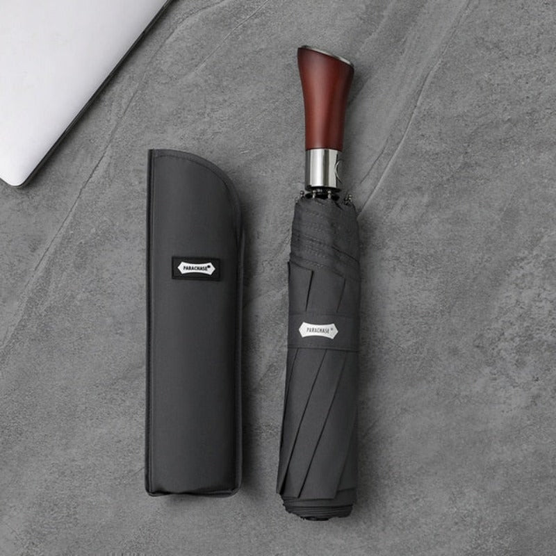 Auto-Open Umbrella with Wooden Handle in Classic Colors