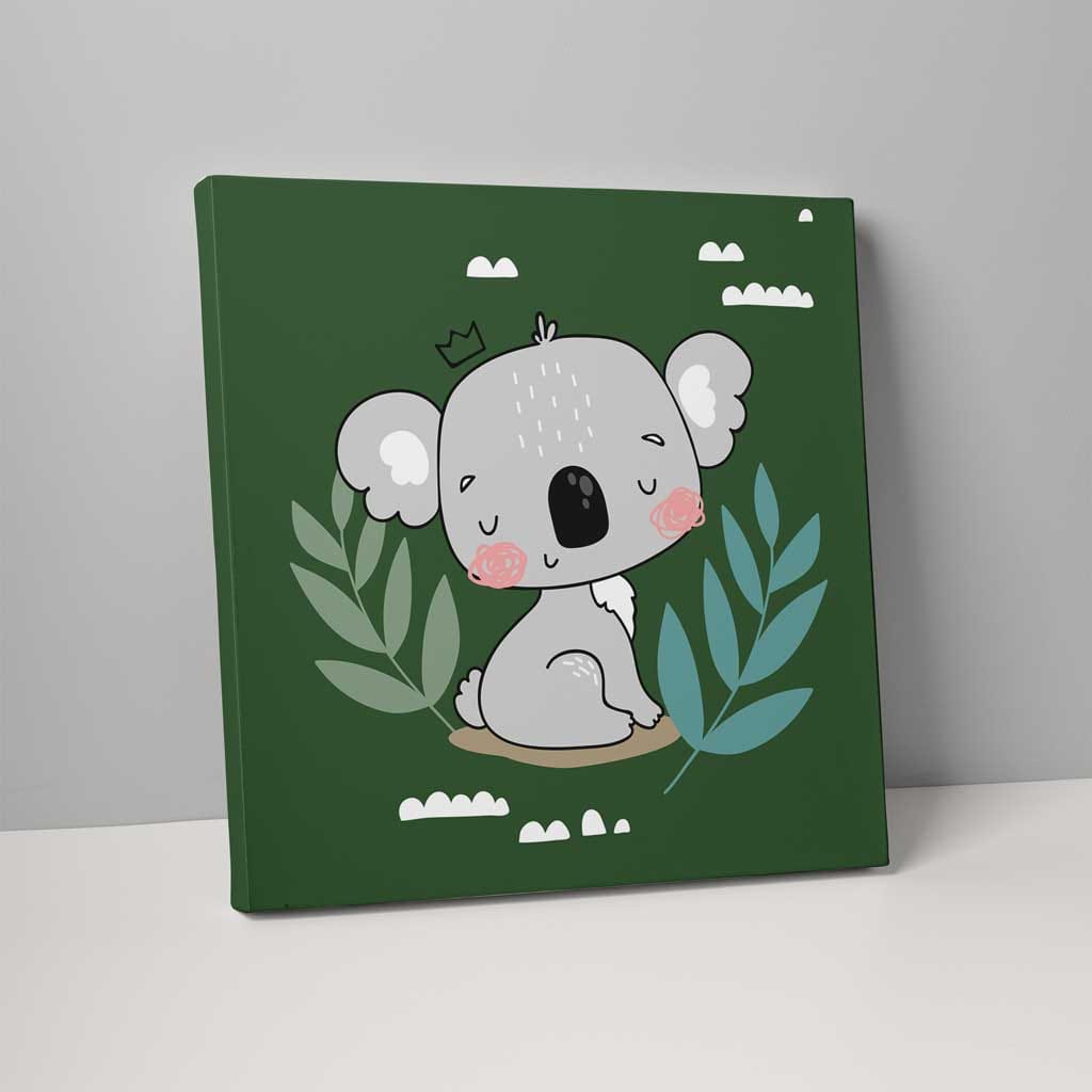Koala Jungle Canvas Wall Art in Dark Green and Gray